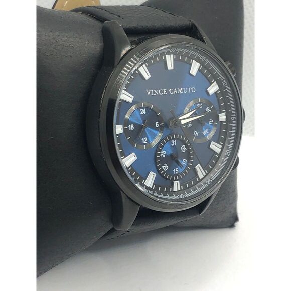 Vince Camuto Unisex Black Leather Digital Blue Dial Quartz Genuine Watch OP200 - Picture 3 of 9